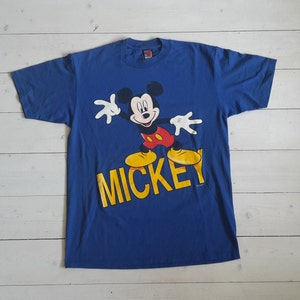 Vtg 90&#39;s MICKEY Unlimited t shirt featuring happy Mickey Mouse from Disney universe blue by Velva Sheen Made in USA size men&#39;s L large