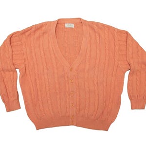 Vtg UCOB United Colors Of Benetton peach orange knit cardigan sweater, made in Italy, sz men&#39;s X-Large