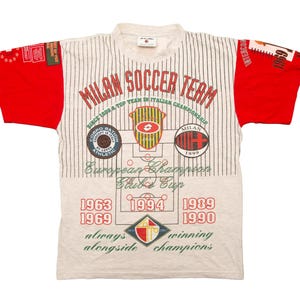 Vtg & rare AC MILAN Lotto 1994 Italian soccer/football club grey-red t-shirt, sz fit men&#39;s Large