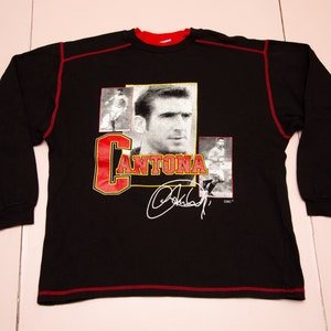 Vtg & rare Eric CANTONA France football/soccer star CMC license black long sleeves sweatshirt, sz fit women&#39;s Medium