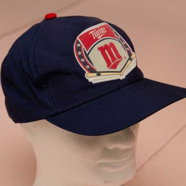 Vtg 80's Minnesota TWINS Drew Pearson Headwear Officiële MLB baseball blauwe pet, gemaakt in Korea, heren Medium/Large