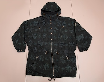 Vtg and rare 90s BOGNER pattern dark hooded parka jacket, size fit women's Large