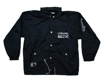 Vtg Chicago WHITE SOX baseball MLB Campri Teamline black hooded windbreaker jacket, sz fit men's Medium