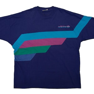 Vtg ADIDAS essential 90&#39;s blue t-shirt with color blocking, made in Colombia, sz men&#39;s X-Large