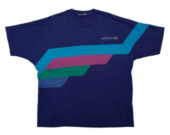 Vtg ADIDAS Essential 90's Blue T-shirt With Color Blocking, Made
