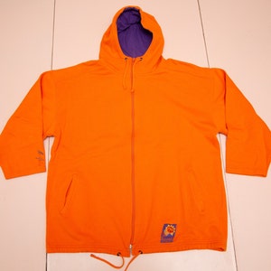 Vtg & rare 90's Phoenix SUNS Magic Johnson T's NBA basketball team orange full zipper hooded sweatshirt, 3/4 sleeves, sz men's Large