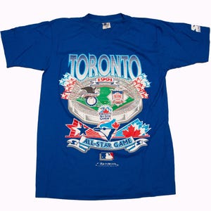 Vtg TORONTO 1991 All-Star Game home of Blue Jays Starter Sportswear MLB 1990 single stitch blue t-shirt, made in Canada, sz men's Medium