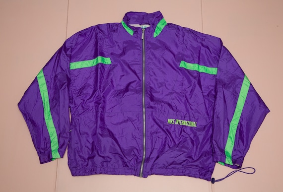 Vtg NIKE International Purple and Green Track Jacket, Sz