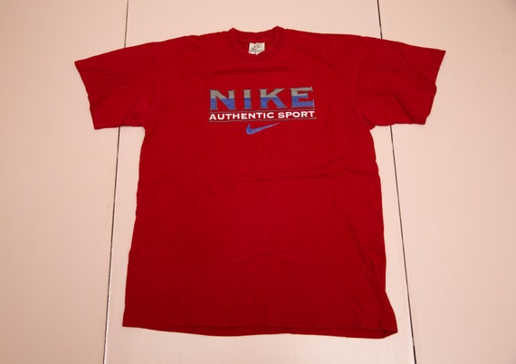 Vtg 90s NIKE Authentic Sport single stitch red t-… - image 1