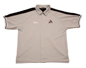 Vtg FILA grey baseball style snap button grey jersey, sz men's Large