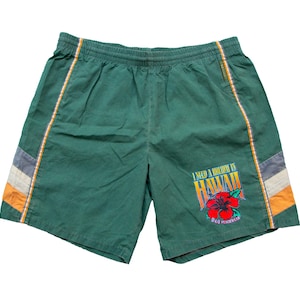 VTG D&G Dolce en Gabbana Beachwear Groene strandshort "I Need a Holiday In Hawaii" van D&G, made in Italy, herenmaat Small