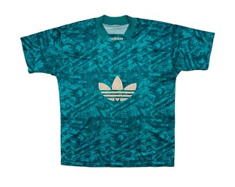 Vtg & rare ADIDAS crazy pattern turquoise blue football/soccer jersey, sz fit men's Large