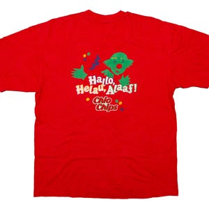Vtg CHIO CHIPS &quot;Hallo, Helau, Alaaf!&quot; potato chips food theme red t-shirt, sz men&#39;s X-Large