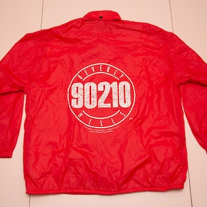 Vtg & very rare BEVERLY HILLS 90210 tv series 1991 red windbreaker jacket, made in England, Badgic by Pro Badge, sz men&#39;s X-Large