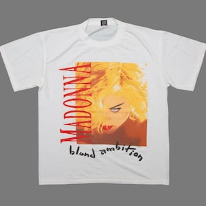 Vtg MADONNA Blond Ambition 1990 World Tour pop music sleeves single stitch white t-shirt, sz fit men&#39;s Large