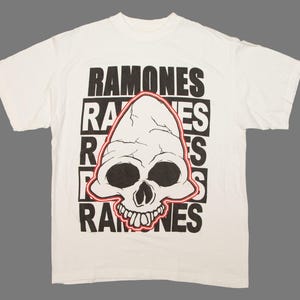 Vtg & rare RAMONES speldenknop schedel punk rock band jaren 90 wit T-shirt, Gabba-Gabba, sz heren medium
