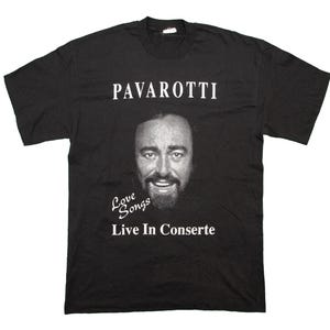 Vtg & rare PAVAROTTI &quot;Love Songs&quot; Live in Conserte famous Italian tenor opera singer single stitch black t-shirt, sz men&#39;s Large