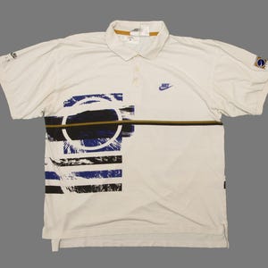 Vtg & rare NIKE Challenge Court tennis theme Andre Agassi era white tag white polo shirt, sz men&#39;s Large