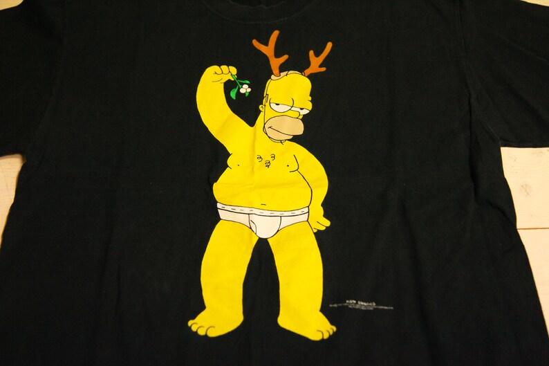 Vtg 1998 The Simpsons HOMER Simpson naked under mistletoe black graphic tee men/'s M as medium
