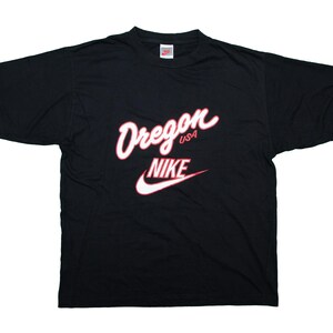 Vtg & rare NIKE Oregon USA 80's grey tab black t-shirt, made in Portugal, sz men's Large