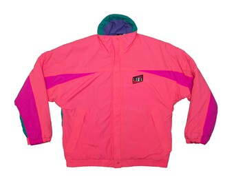 Vtg Nike AQUA GEAR 90's intended for surfing and other water sports peach orange-pink puffer jacket, sz men's Medium