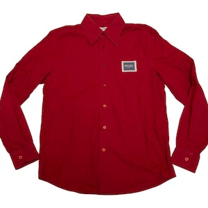 Vtg MOSCHINO Jeans uomo red button shirt, made in Italy, sz men's Large