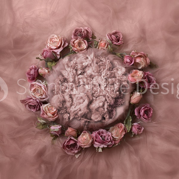 Newborn Digital Backdrop, Girls Newborn Digital Background, Pink Floral Roses Girls Pastel Dreamy Prop Bowl Valentine