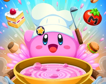 Kirby Chef, Nintendo, art, illustration, computer games, cute, food,