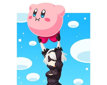 2B, Kirby, Nier, Nier Automata, Kirby Forgotten Land, Apocalypse, friends, pod, crossover, cute, fun,