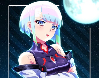 Lucy, Cyberpunk, Edgerunners, Cyberpunk Edgerunners, punk, måne, anime, utlösare, animeflicka, anime,