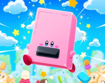 Kirby print, Kirby, Nintendo, video game, computer game, cute, fun, ice cream, summer