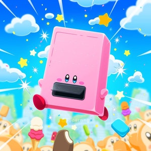 Kirby print, Kirby, Nintendo, video game, computer game, cute, fun, ice cream, summer