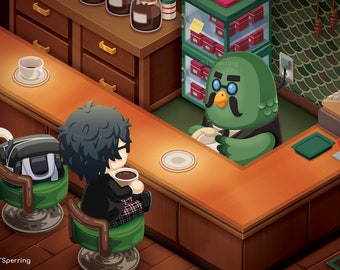 Persona5, P5, Persona 5, ACNH, Animal Crossing New Horizons, Brewster, Joker, cafe, cat, Japan, coffee, relax, Tokyo, cute