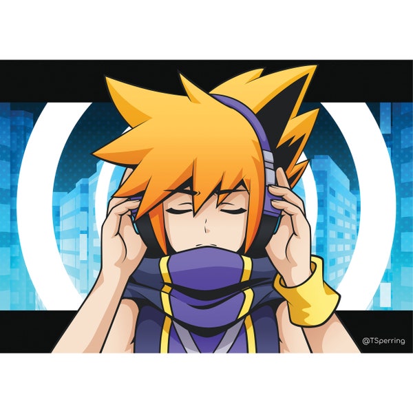 Neku, TWEWY, The World Ends With You, Anime, Videogame, Illustration, Fanart, Japan, Tokyo, Shibuya, Otaku, Music, trendy, Cool