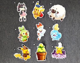 Pokemon stickers, Mix and Match stickers, games, computer games, anime, cute, glossy stickers, game stickers, Pokemon, Smoliv, Pikachu,