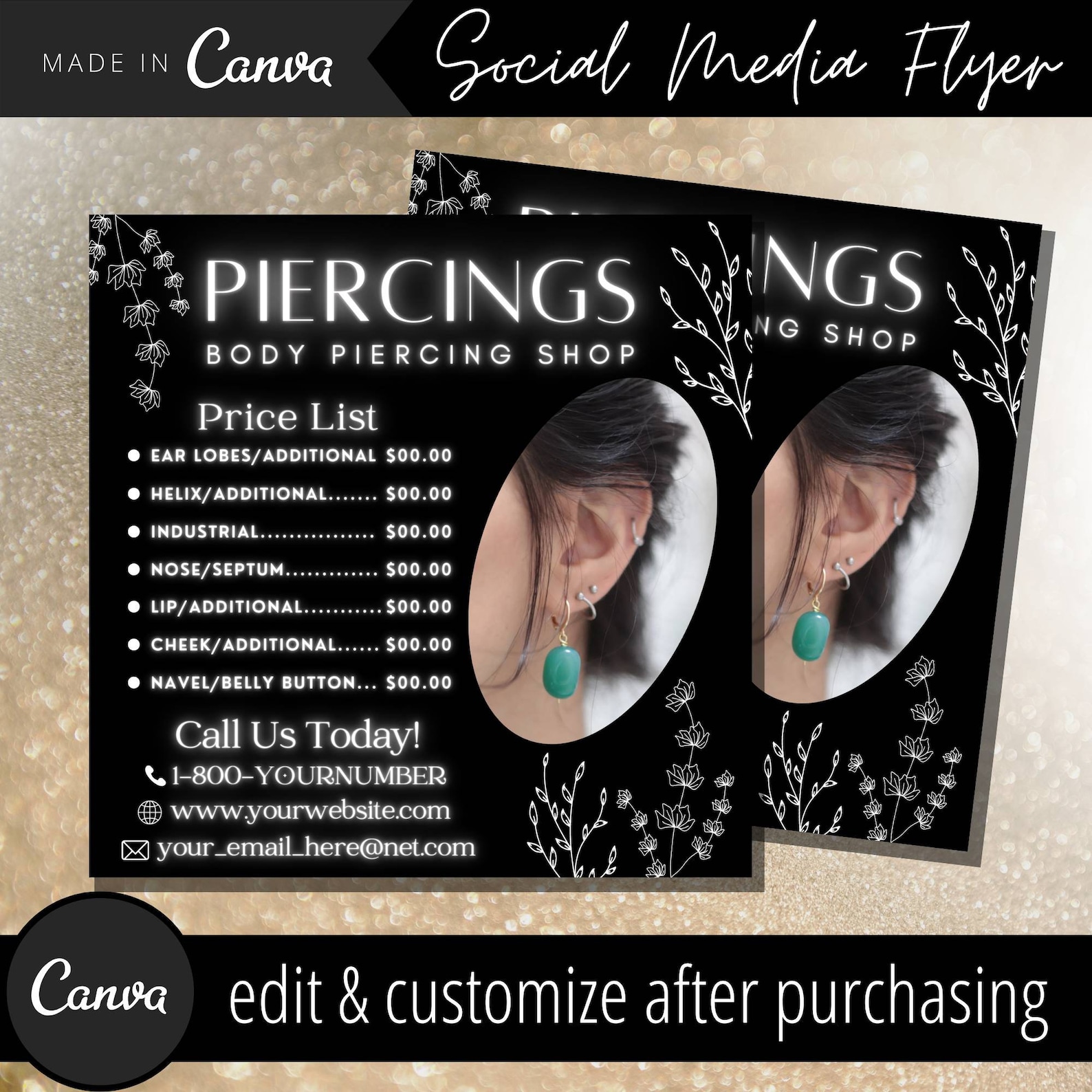 Body Piercing Flyer Template Body Art Ear Piercing Flyers Etsy