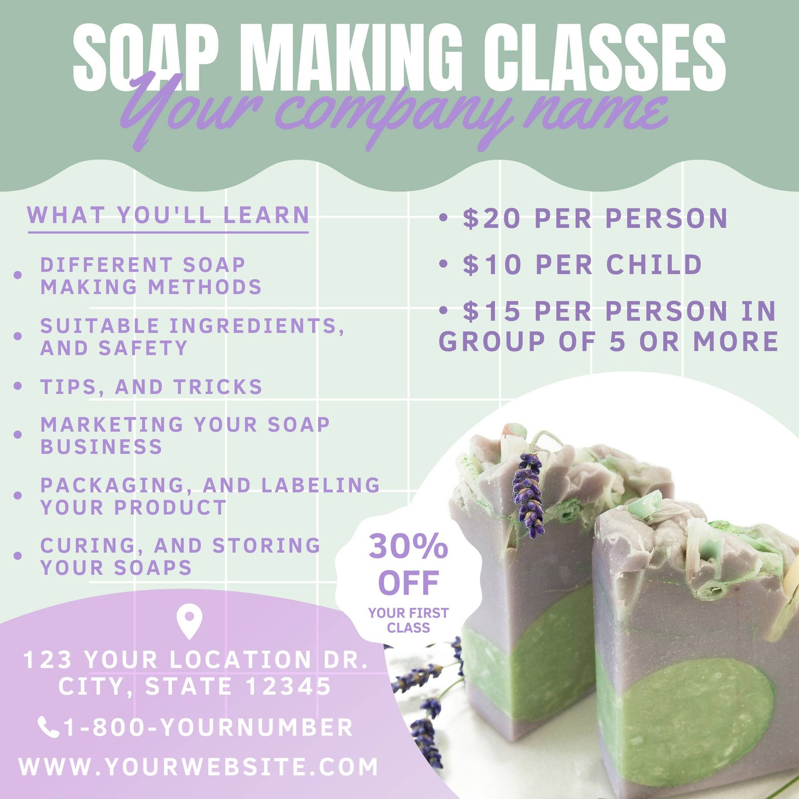 Soap Making Classes Flyer Template Handmade Soap Maker Class Etsy