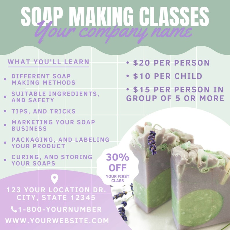 Soap Making Classes Flyer Template Handmade Soap Maker Class Etsy