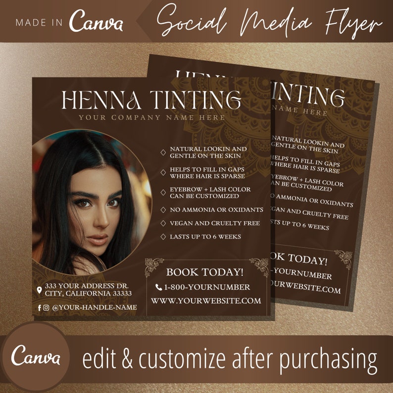 Henna Brow and Lash Tinting Flyer Template Eyebrow Tint Flyers Templates Tinted Brows Technician Eflyer Mehndi Cone Eyebrows Coloring image 1