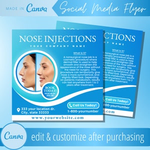 Flyersjabloon neusinjecties - Neuscorrectie-injectiefolders Sjablonen - Vloeibare neuscorrectieprocedure post - cosmetische huidvuller Neuscorrecties