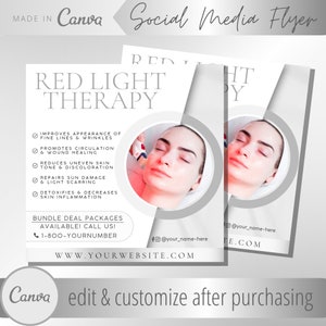 Folheto de terapia de luz vermelha - Folhetos de tratamento facial de fototerapia RLT - Tratamentos faciais de luz infravermelha próxima de LED - Modelo de consulta de spa