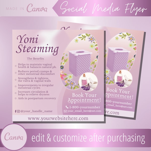 Yoni Steaming Flyer Template - V-Steaming Flyers Templates - Herbal V-Steam Social Media Post - Vaginal Steamings Treatment - Vagina V Steam