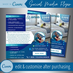 Airbnb Flyer Template - Editable Host Air Bnb Rentals Flyers Templates - Home Vacation Room Hotel Booking - Rental Hosts Air Bed & Breakfast