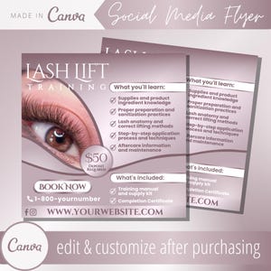 Sjabloon folder wimperlifttraining - lashlifting online cursus flyers sjablonen - wimperpermanent ecourse post - masterclass gepermanente wimpers
