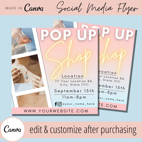 Pop Up Shop Flyer Template - Jewelry Pop-up Store Instagram Social Media Flyers Post - Small Business Retail Facebook Posts Eflyer Templates