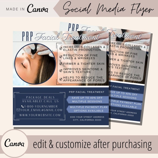 PRP Platelet Rich Plasma Treatment Flyer Template Post - Instagram Med Spa PRP Microneedling Vampire Facial Treatments - IG Flyers Templates