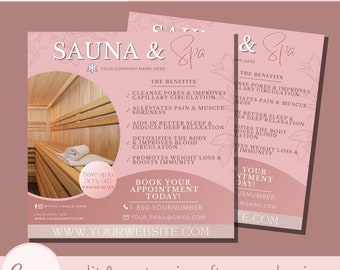Sauna Flyer Template - Instagram Editable Steam Room Saunas Flyers Templates - Dry Heat Sessions Spa Appointment Eflyer - Finnish Steambath