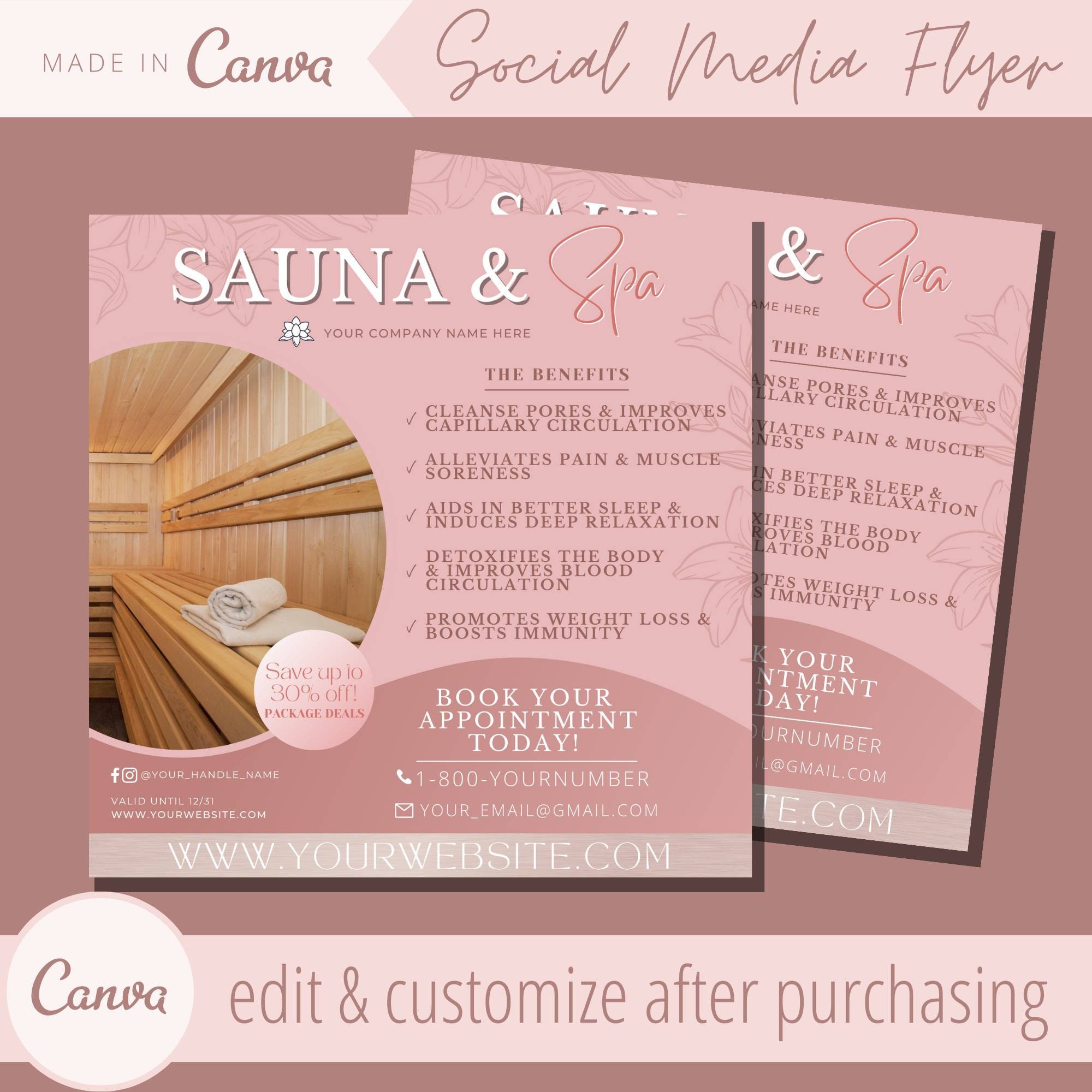 Sauna Flyer Template Instagram Editable Steam Room Saunas