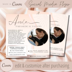 Areola Paramedical Tattoo Flyer Template -Paramedical Breast Scar Camouflage Makeup Tattooing Flyers - PMU Areolas Medical Micropigmentation