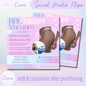 Plantilla de volante de terapia de vacío BBL: volantes editables de Instagram para mamás, levantamiento de glúteos brasileño, ventosaterapia: plantillas de vacuoterapia